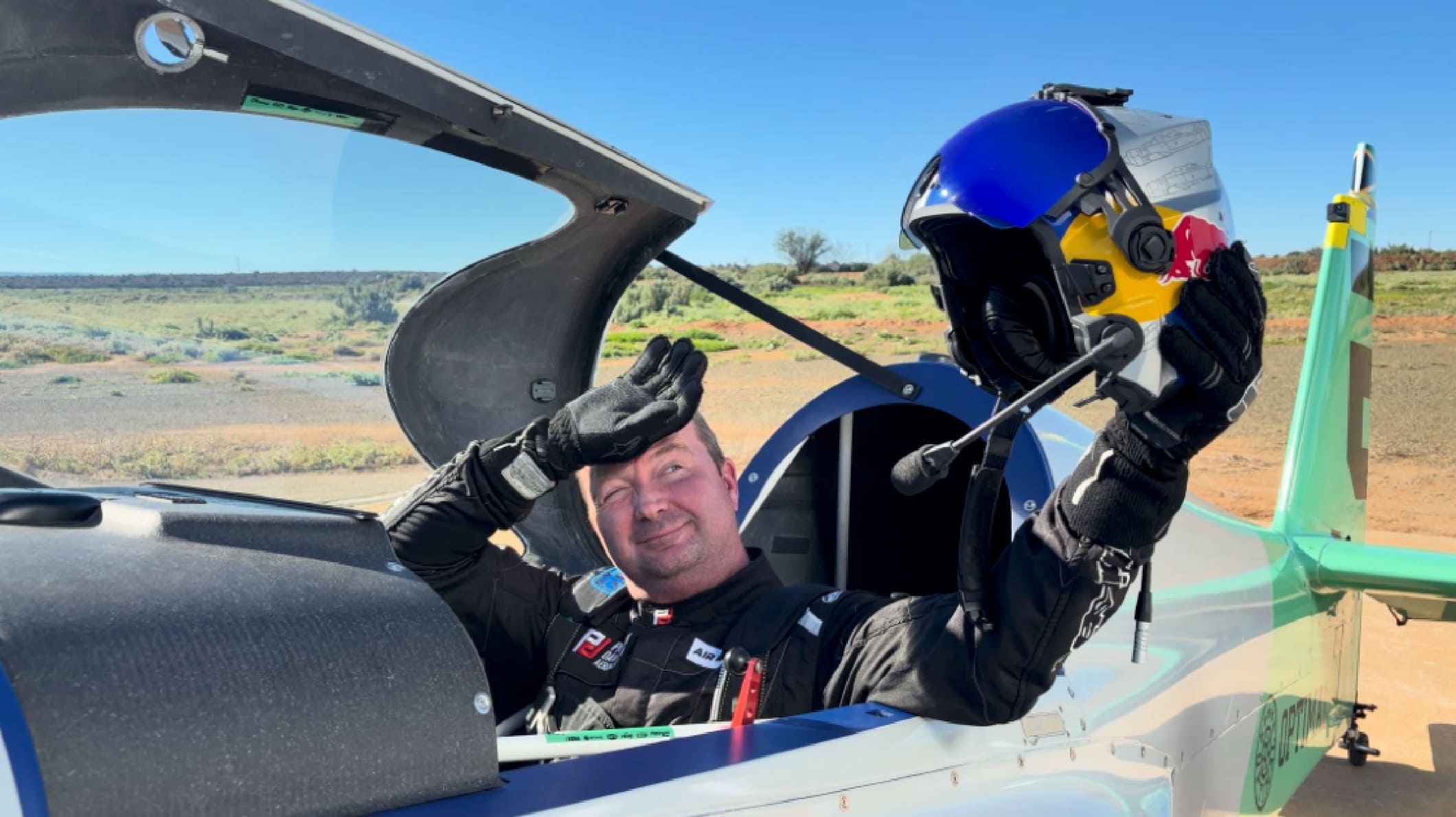 A pilot celebrating in the cockpit after AIR RACE X 2026 Race 4