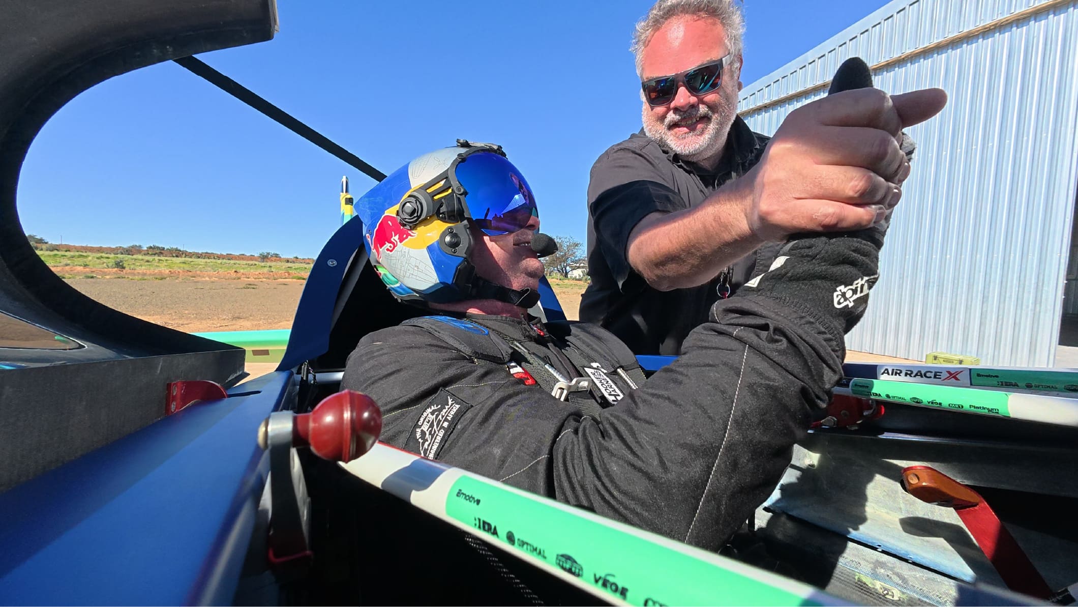 Patrick Davidson in the cockpit with his team
